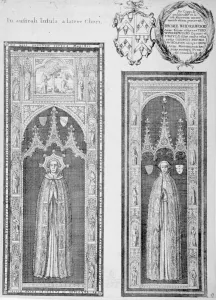 Brasses of John Newcourt and Brome Whorewood in old St Pauls Cathedral, City of London, 1656