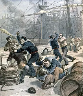Brawl Prints: Brawl between English and German sailors at Millwall Docks