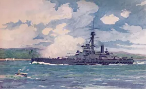 Dreadnought Prints: The Brazilian Super-Dreadnought Minas Geraes nearing Rio, 1914. Artist: Edgar L Pattison