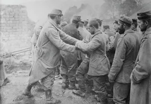 Prisoners Of War Prints: Bread to German prisoners, Champagne, between c1915 and c1920. Creator: Bain News Service