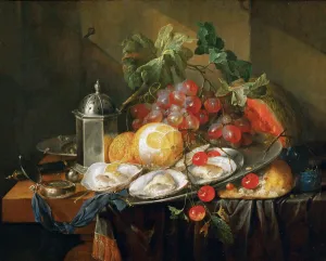 Oysters Prints: Breakfast still life, 1660-1670