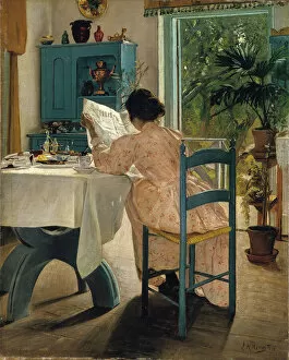 Houseplant Gallery: Breakfast with the Morning Newspaper, 1898. Artist: Laurits Andersen Ring