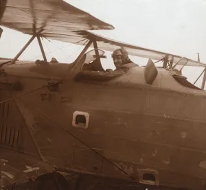 Breguet biplane taking off, c1914-c1918