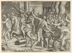 Brennus throwing his sword on the scales before Camillus, 1540-56. Creator: Leon Davent