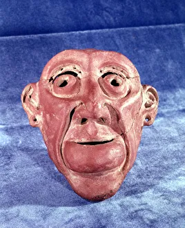 Mesoamerica Prints: Brest mask made of clay of 14 cm in height, comes from the archaeological site of Tlatilco