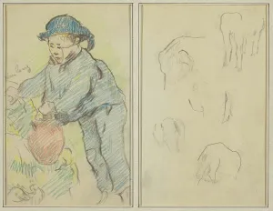 Breton Prints: A Breton Boy with a Jug; Five Animal Forms [verso], 1884-1888. Creator: Paul Gauguin