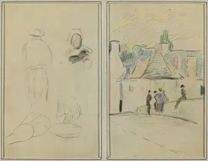 Breton Prints: Two Breton Figures; Bridge at Pont-Aven [recto], 1884-1888. Creator: Paul Gauguin