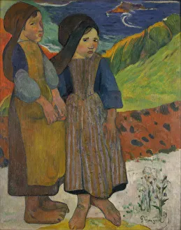 Two Breton Girls by the Sea, 1889. Artist: Gauguin, Paul Eugene Henri (1848-1903) Two Breton Girls by the Sea, 1889. Artist: Gauguin, Paul Eugene Henri (1848-1903)