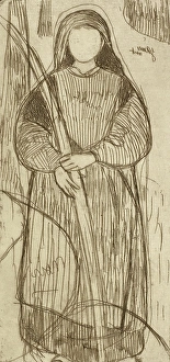 1893 Prints: Breton Woman Holding Bundle of Flax, 1893-1894. Creator: Armand Seguin