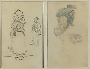 Breton Prints: A Breton Woman and a Standing Man; Head and Hand of a Monkey [recto]
