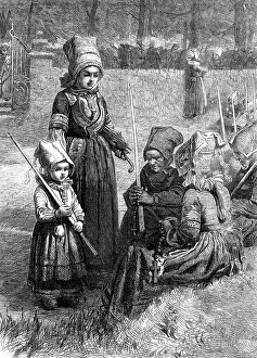 Headdresses Prints: Breton Women at a Pardon, by F. J. Skill, 1871. Creator: Unknown