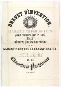 Brevet d Invention. Chapeaux de soie d une seule piece... 19th century