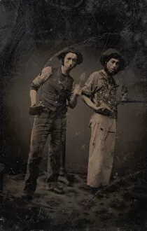 Bricklaying Collection: Two Bricklayers Holding Bricks and Trowels, 1870s-80s. Creator: Unknown
