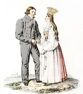 Promise Prints: Bridal couple, folk costumes, Östra härad