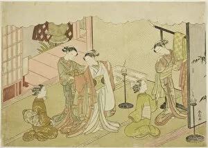 Harunobu Collection: The Bride Changing Clothes (Iro-naoshi), the fifth sheet of the series 'Marriage in Bro... c. 1769