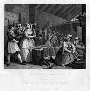 Drug Gallery: In Bridewell beating hemp, plate IV of The Harlots Progress, 1833.Artist:s Davenport