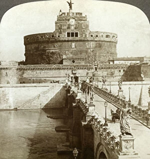 Bridge and Castle of St Angelo, Rome, Italy.Artist: Underwood & Underwood