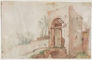 Bridge and Gate (verso), c. 1600. Creator: Abraham Bloemaert (Dutch, 1564-1651)