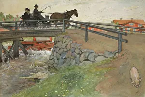 Wooden Bridge Prints: The Bridge. From A Home (26 watercolours). Creator: Carl Larsson