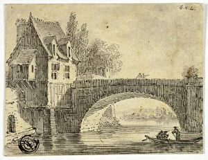 Pen And Ink Drawing Collection: Bridge with House, n.d. Creator: Unknown