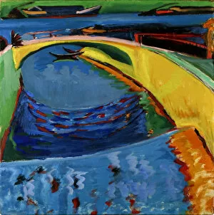 Elbe Gallery: Bridge at the mouth of the river Priesznitz, c. 1910. Artist: Kirchner, Ernst Ludwig (1880-1938)