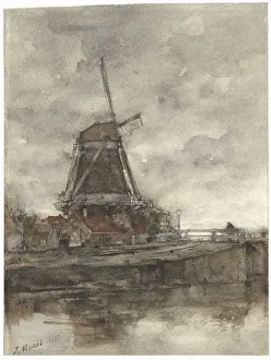 Maris Jacob Henricus Prints: Mill and the bridge at the North-West-Buitensingel in The Hague