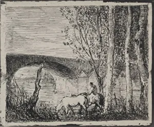 Cliche Verre Prints: The Bridge, original impression 1862, printed in 1921. Creator: Charles Francois Daubigny