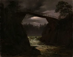 Moon Light Prints: The Bridge outside Arendal. Artist: Fearnley, Thomas (1802-1842)