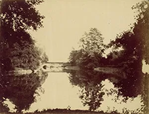 Tranquility Gallery: Bridge Over a Pond, 1850s. Creator: Unknown