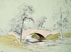 Phillip Prints: Bridge over River - Rooftops Beyond, c1845. Creator: John Phillip