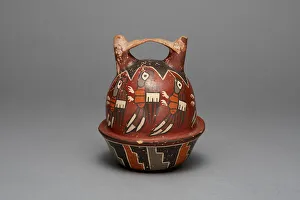 Double Spouted Prints: Bridge Vessel Depicting Birds, Possibly Hummingbirds