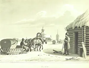 Clark Prints: Bridgka on a Sledge - Kiew, 1819. Creator: I Clark