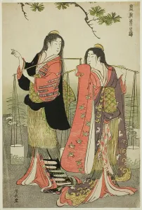 Kiyonaga Torii Prints: The Brine Maidens of Suma, from the series A Brocade of Eastern Manners