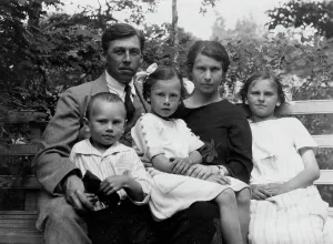 Briner Julius with his aunt Vera Dmitrievna Briner, uncle Felix Yulievich Briner, with his... 1924. Creator: Unknown