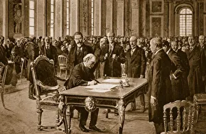 Conference Collection: Britains Prime Minister signing the Treaty of Peace with Germany in the Hall of