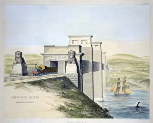 Anglesey Prints: Britannia Bridge, Anglesey Entrance, Wales, 1849. Artist: George Hawkins