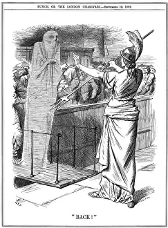 Epidemic Prints: Britannia holding back Cholera at British ports, 1892. Artist: John Tenniel