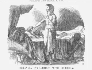 Britannia Sympathises with Columbia, 1865. Artist: John Tenniel Britannia Sympathises with Columbia, 1865. Artist: John Tenniel