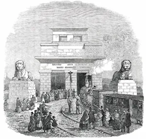 Stephenson Robert Prints: The Britannia Tubular Bridge - entrance from the Bangor Side, 1850. Creator: Unknown