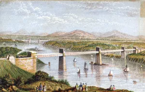 North Wales Prints: Britannia Tubular Bridge over Menai Straits, Wales, c1850s