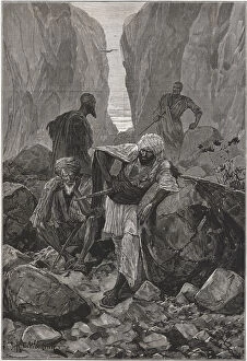 Ambush Collection: British-Afghan war, Afghan warriors placed in ambush in the Khyber Pass, engraving from 1878