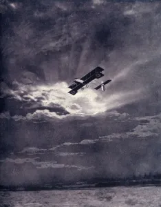 Hammerton J A Prints: British Airman Returning at Sunset After Successful Journey, 1917. Creator: Unknown
