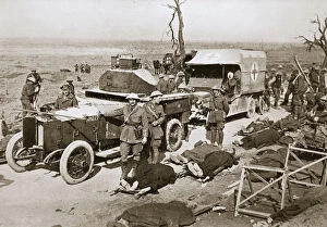 Stretcher Case Collection: British armoured car, near Guillemont, France, Somme campaign, World War I, 1916