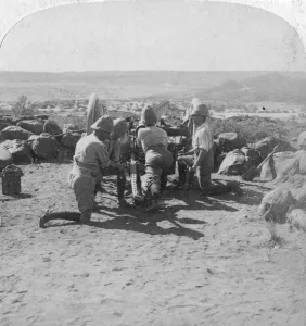 British artillery in action, South Africa, 2nd Boer War, 6 February 1900 British artillery in action, South Africa, 2nd Boer War, 6 February 1900