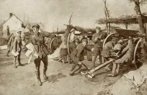 Artilleryman Prints: With a British Battery at the Front, 1916. Creator: Unknown