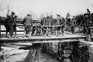 Teamwork Prints: British engineers repairing bridge, between c1915 and 1918. Creator: Bain News Service
