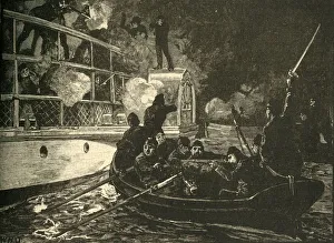 Canada Prints: British forces capturing the Canadian rebel ship Caroline on the Niagara River