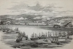 Sevastopol Prints: The British-French squadron in Sevastopol, ca 1855. Artist: Anonymous