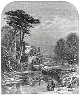 British Institution Exhibition - The Frozen Mill - painted by C. Branwhite, 1850. Creator: M Jackson. British Institution Exhibition - The Frozen Mill - painted by C. Branwhite, 1850. Creator: M Jackson
