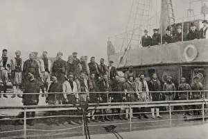 British men, captured by troops of the Sultan, on board the steamship "Al-Hassani", Morocco, 1898. Creator: Unknown